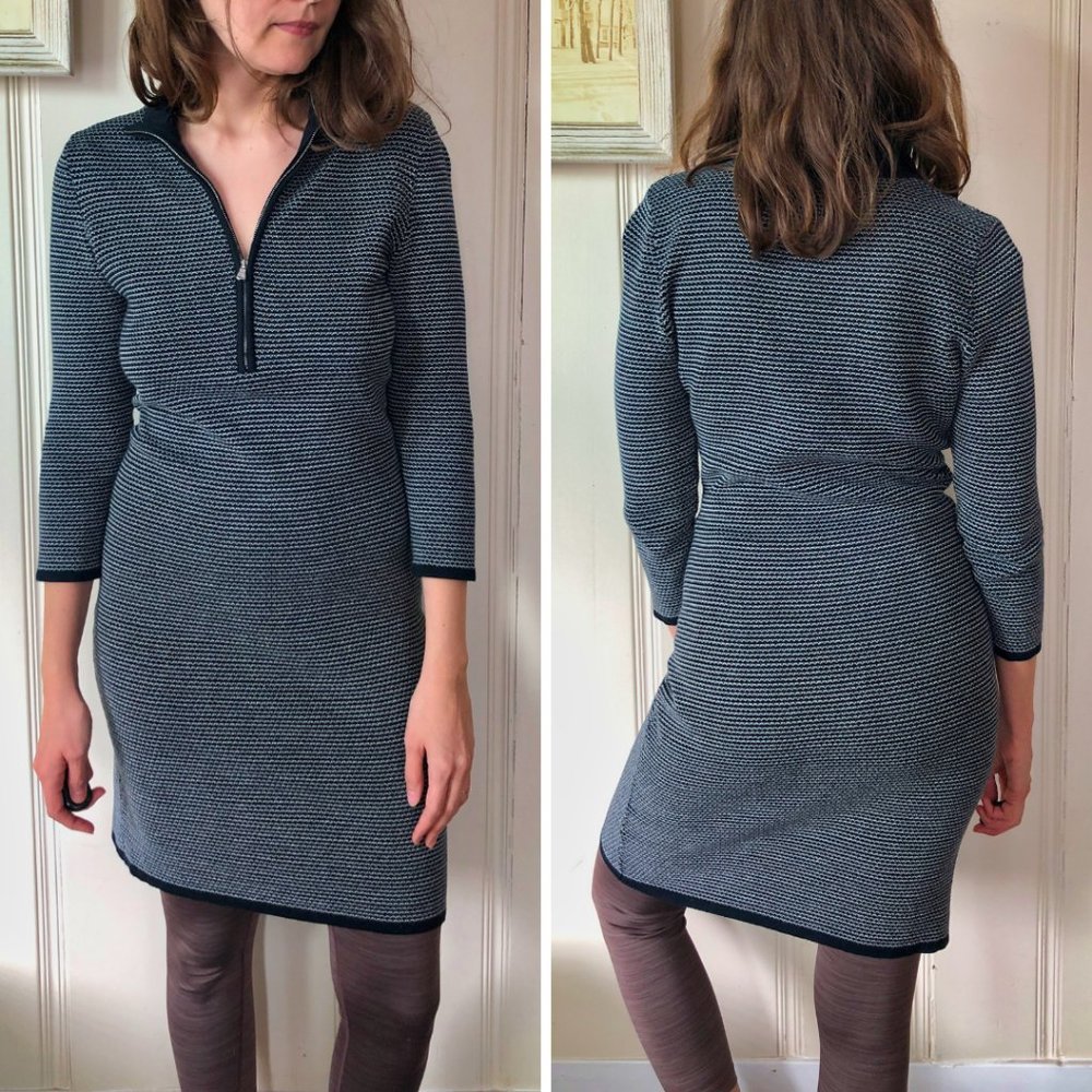 Navy and White Knit Sweater Dress